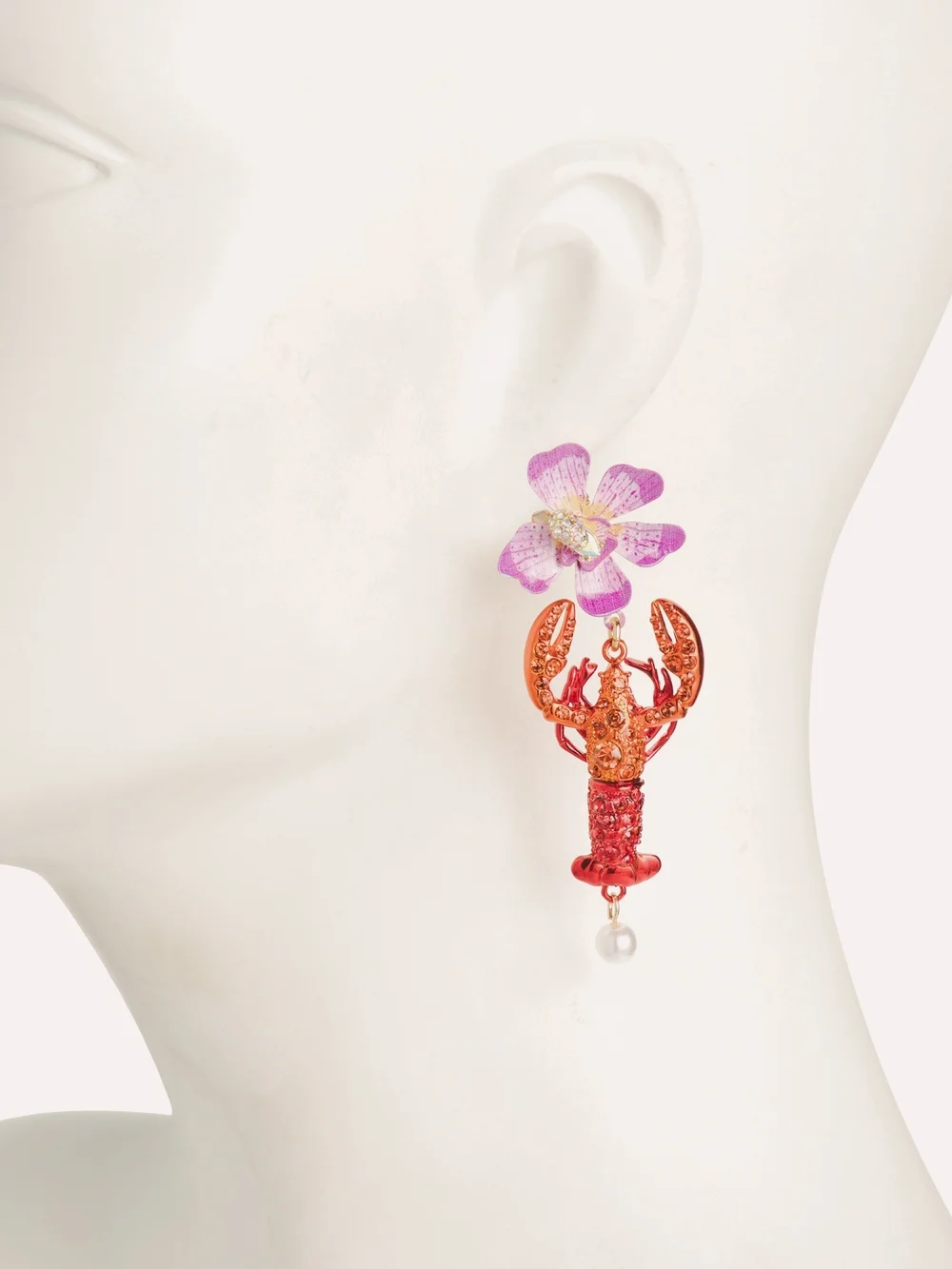 NWT BETSEY JOHNSON Mermaid Jewels Lobster Crystal Orchid Statement Earrings 2.5" - Picture 5 of 5